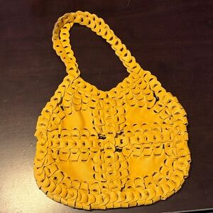 Yellow Leather Woven Women's Bag
